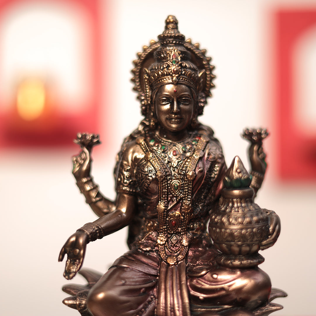 Goddess Shubh Lakshmi in 7 Inches in Copper Finish