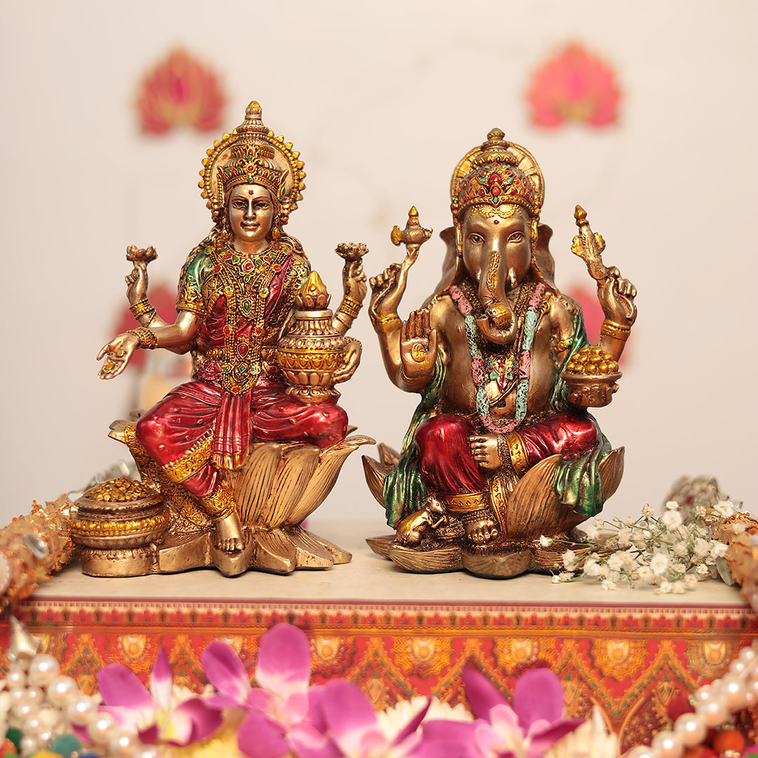 7" Lakshmi Ganesh Pair In Antique Finish