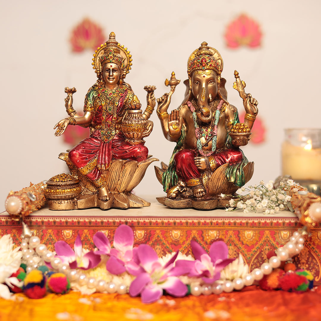 7" Lakshmi Ganesh Pair In Antique Finish