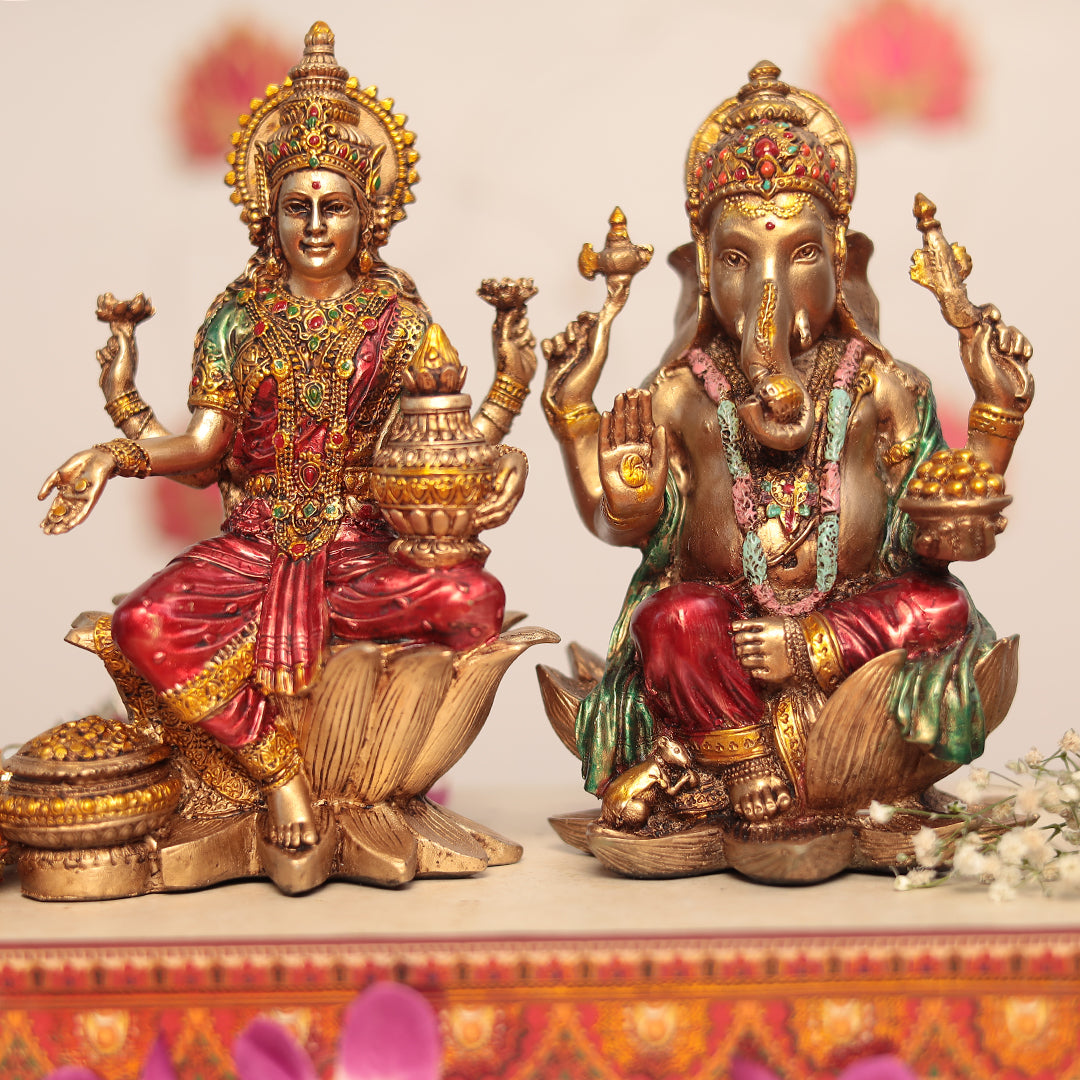 7" Lakshmi Ganesh Pair In Antique Finish