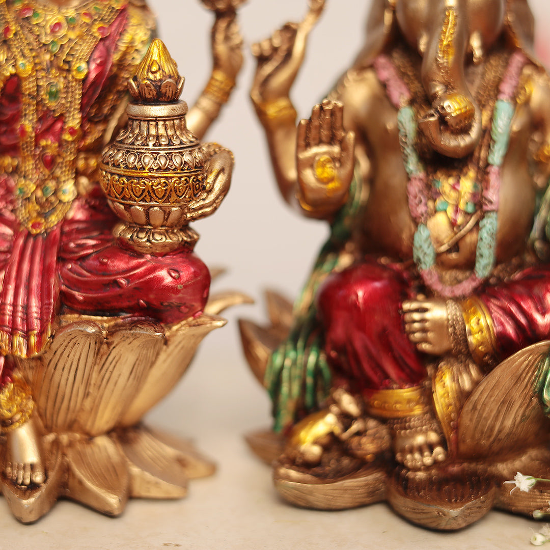 7" Lakshmi Ganesh Pair In Antique Finish