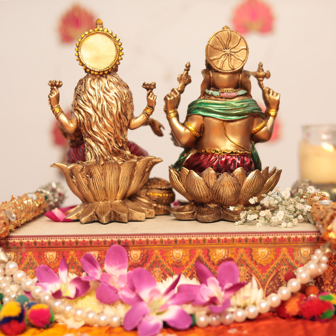 7" Lakshmi Ganesh Pair In Antique Finish