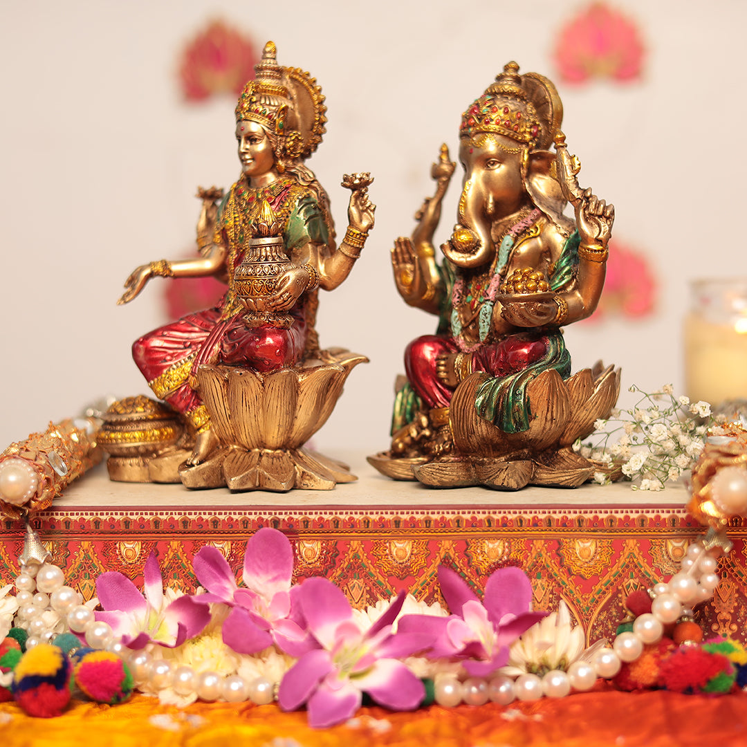 7" Lakshmi Ganesh Pair In Antique Finish