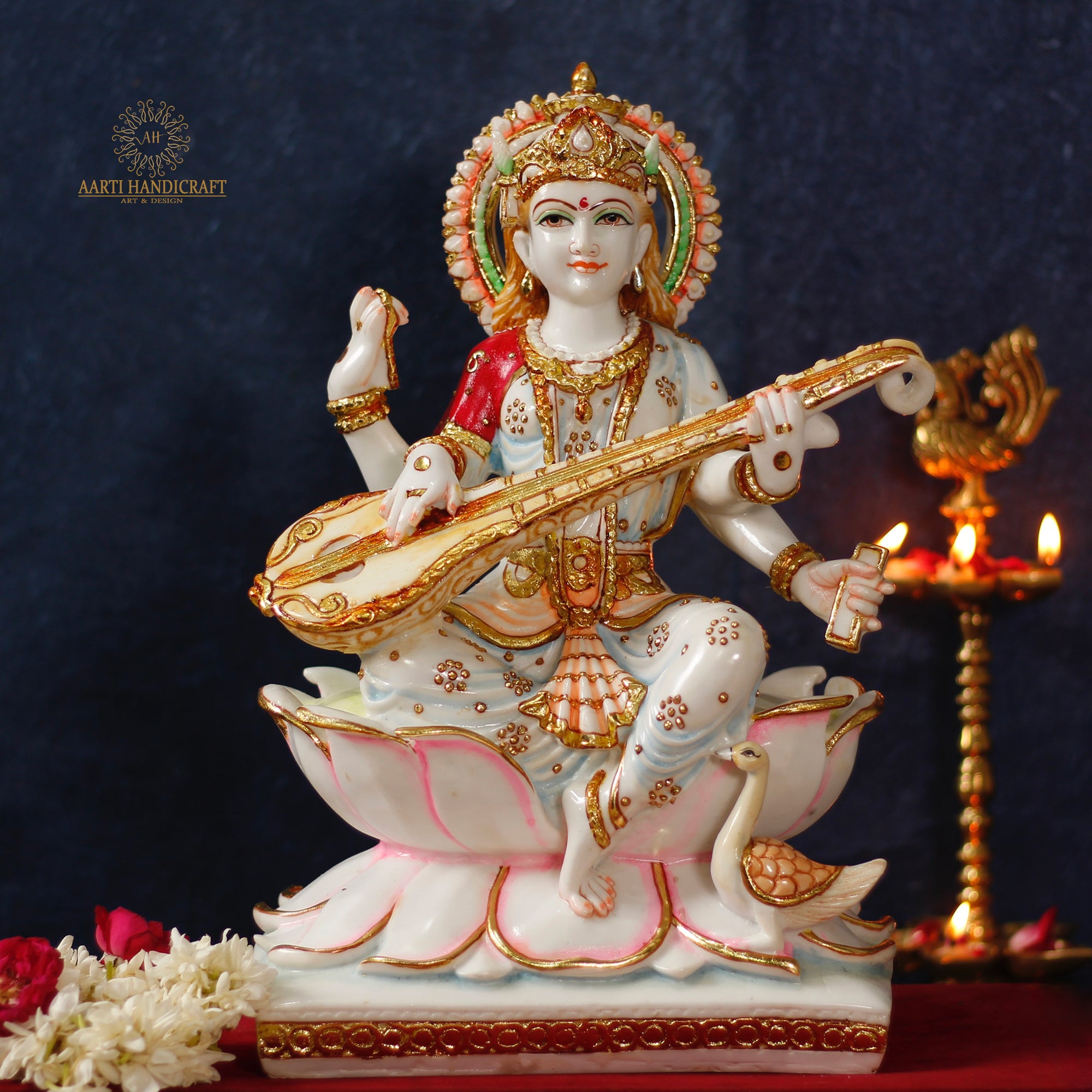 GODDESS SARASWATI RESIN IDOL DECORATIVE FIGURINE