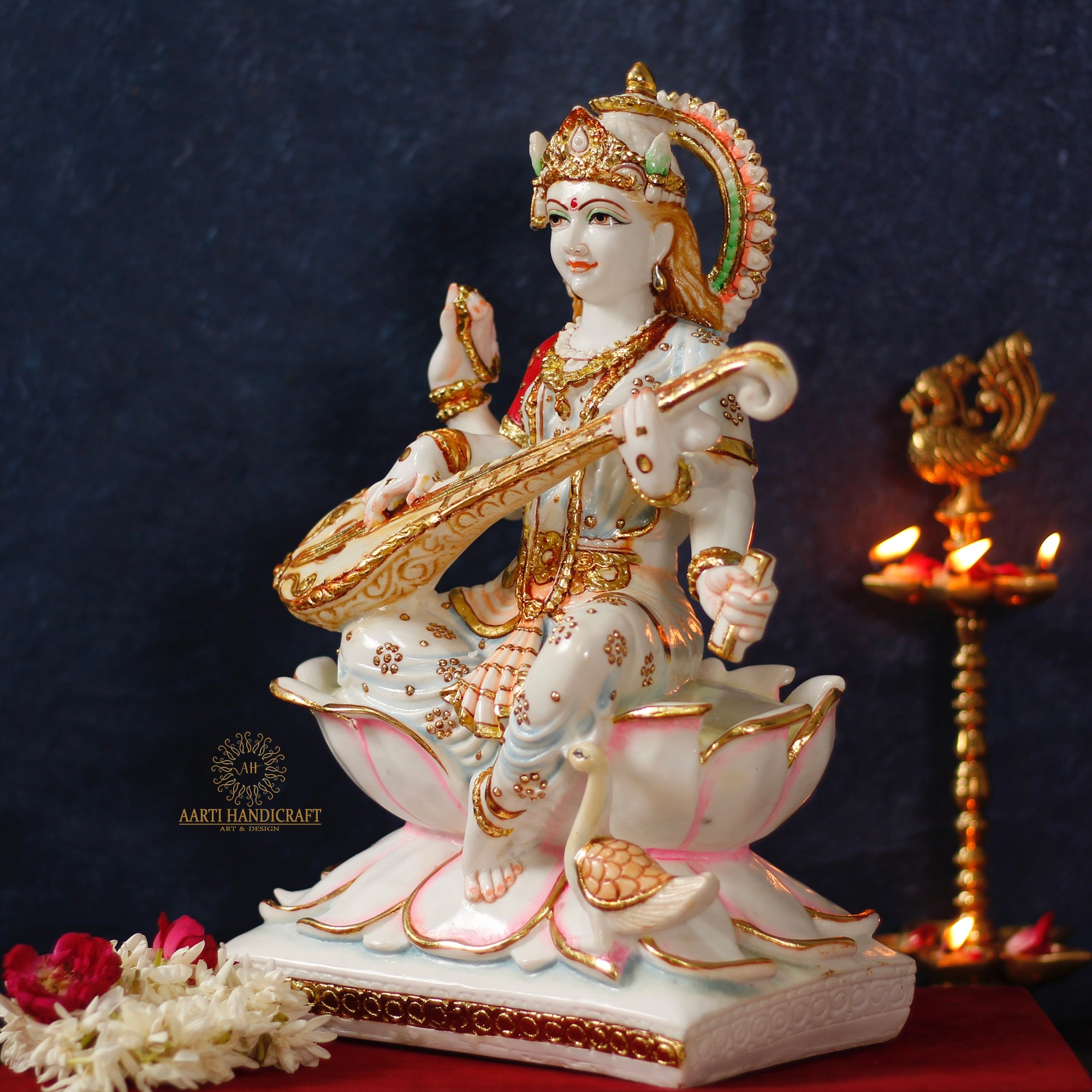 GODDESS SARASWATI RESIN IDOL DECORATIVE FIGURINE