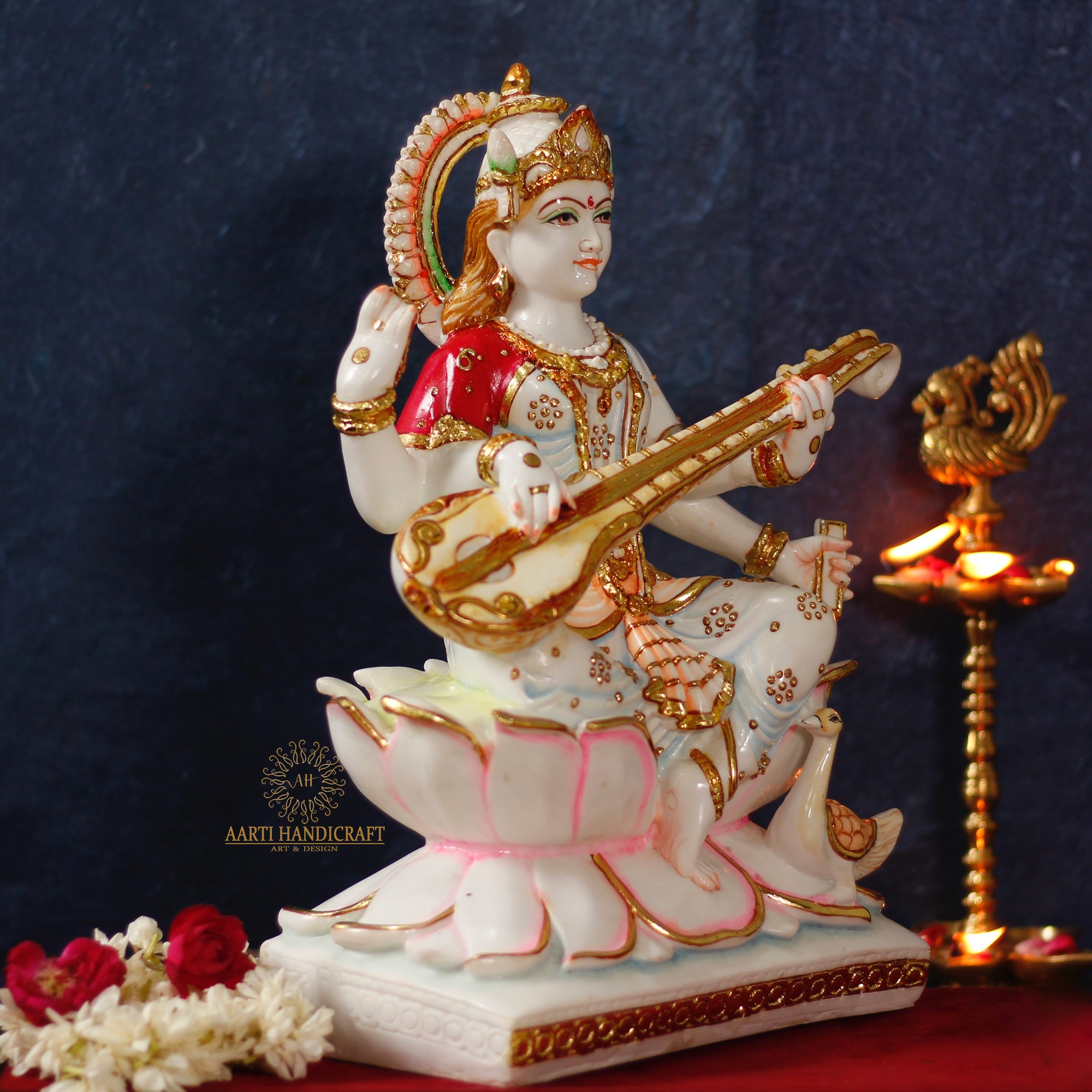 GODDESS SARASWATI RESIN IDOL DECORATIVE FIGURINE