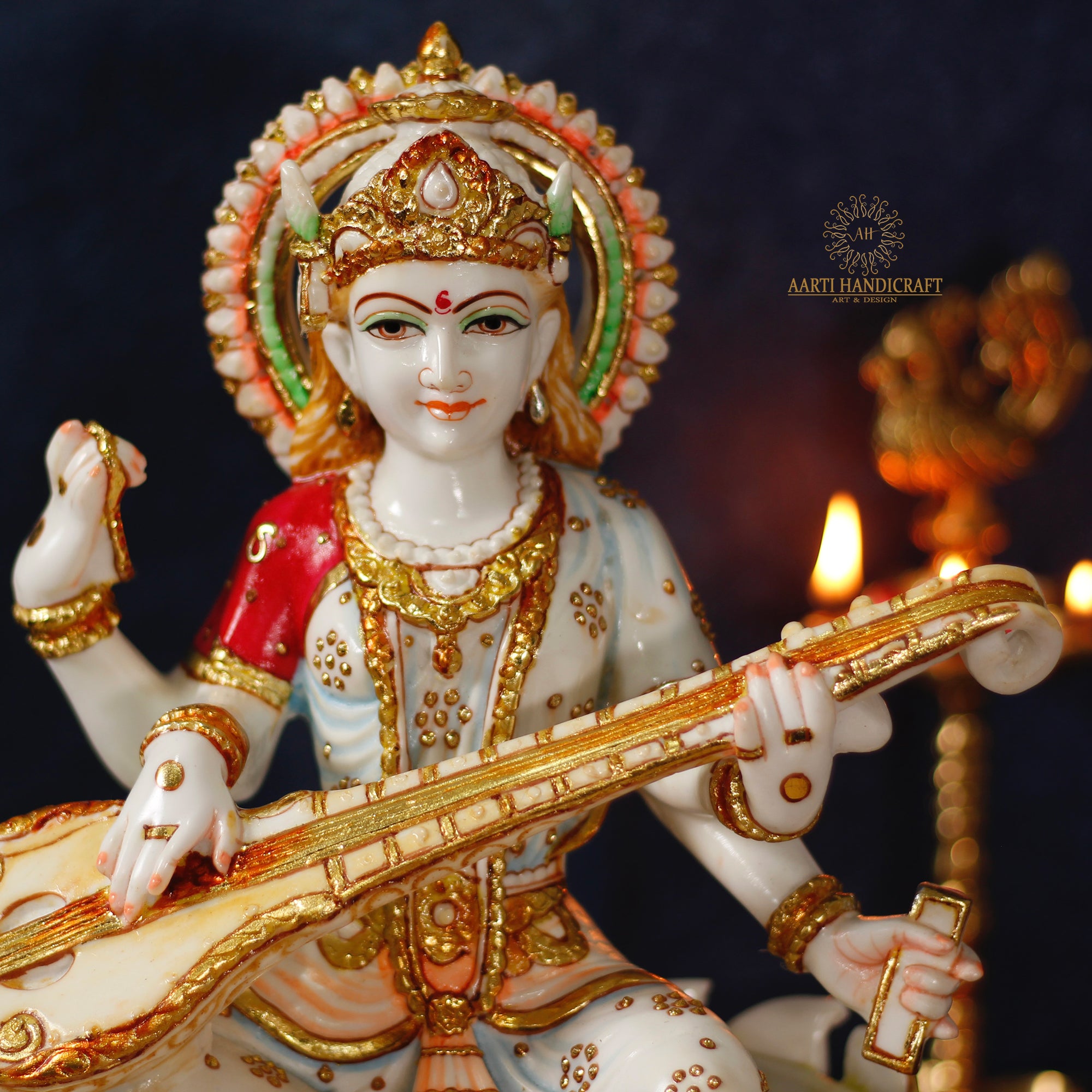 GODDESS SARASWATI RESIN IDOL DECORATIVE FIGURINE