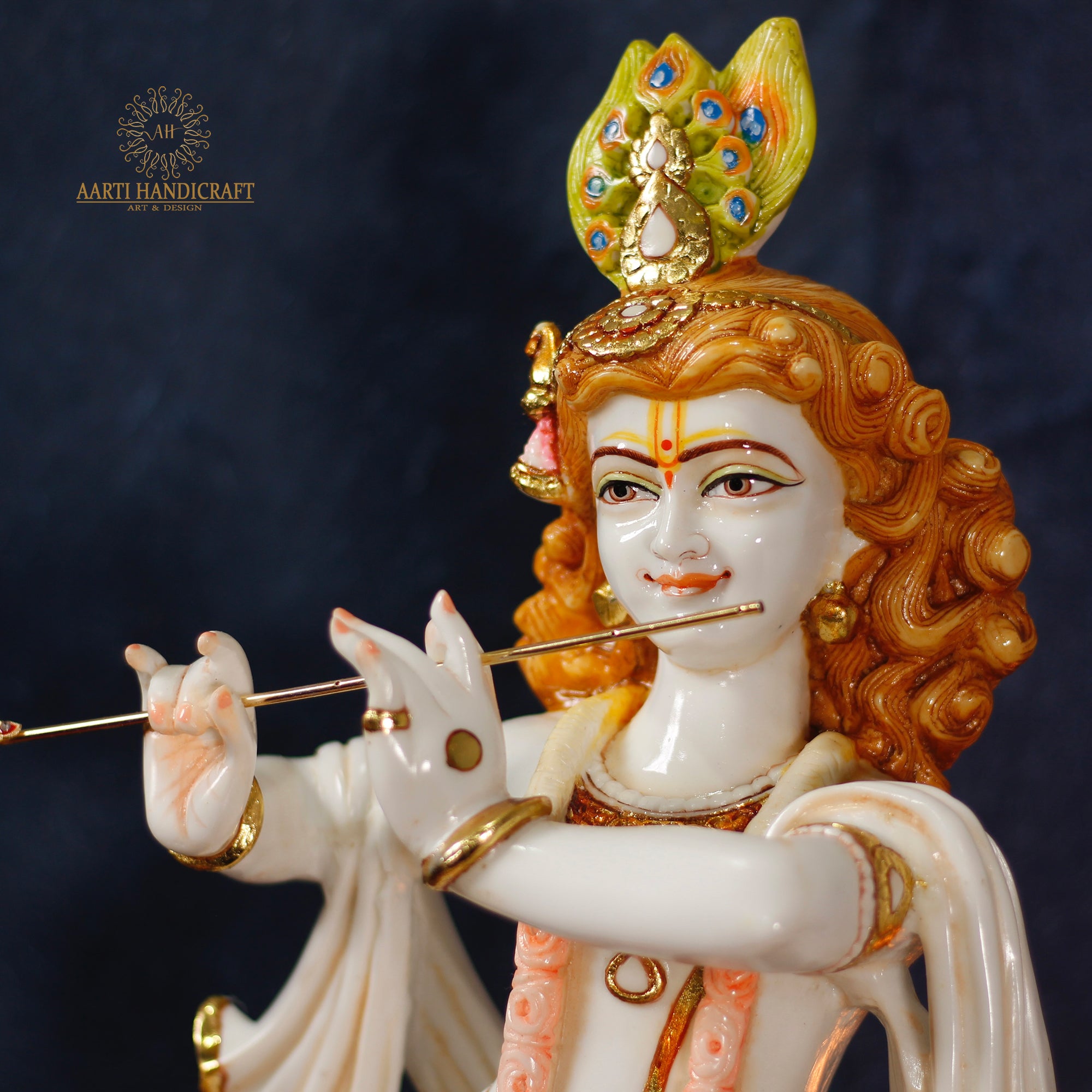 Graceful Krishna Resin Engraved Sculpture