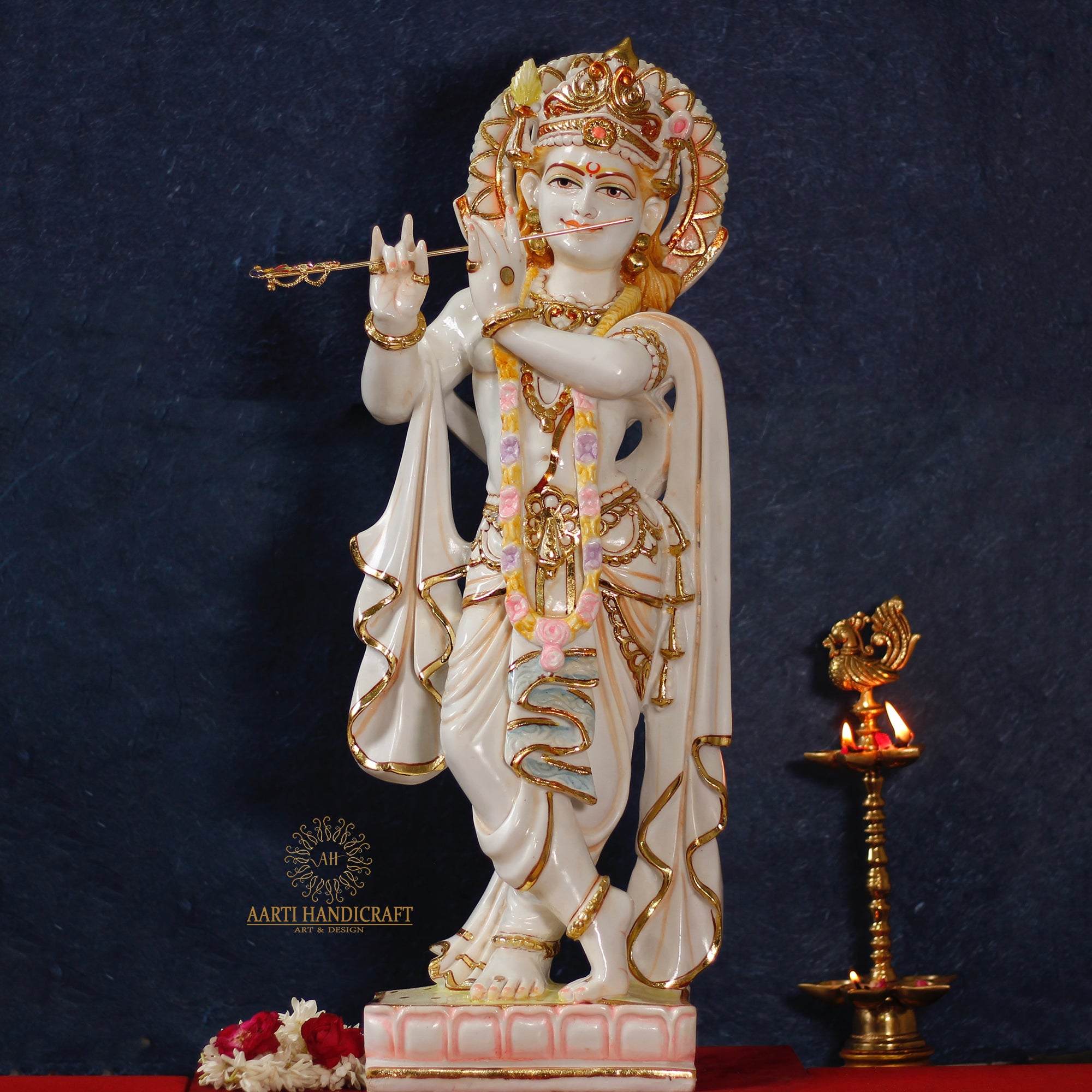 28" Krishna Statue | Resin (Marble Dust)