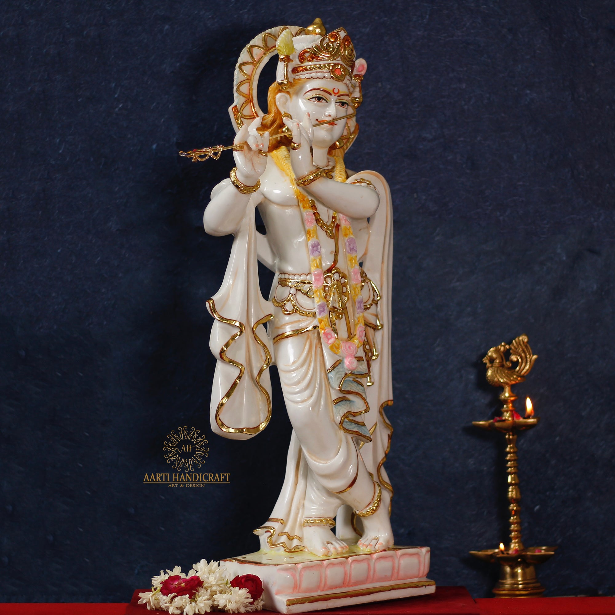 28" Krishna Statue | Resin (Marble Dust)