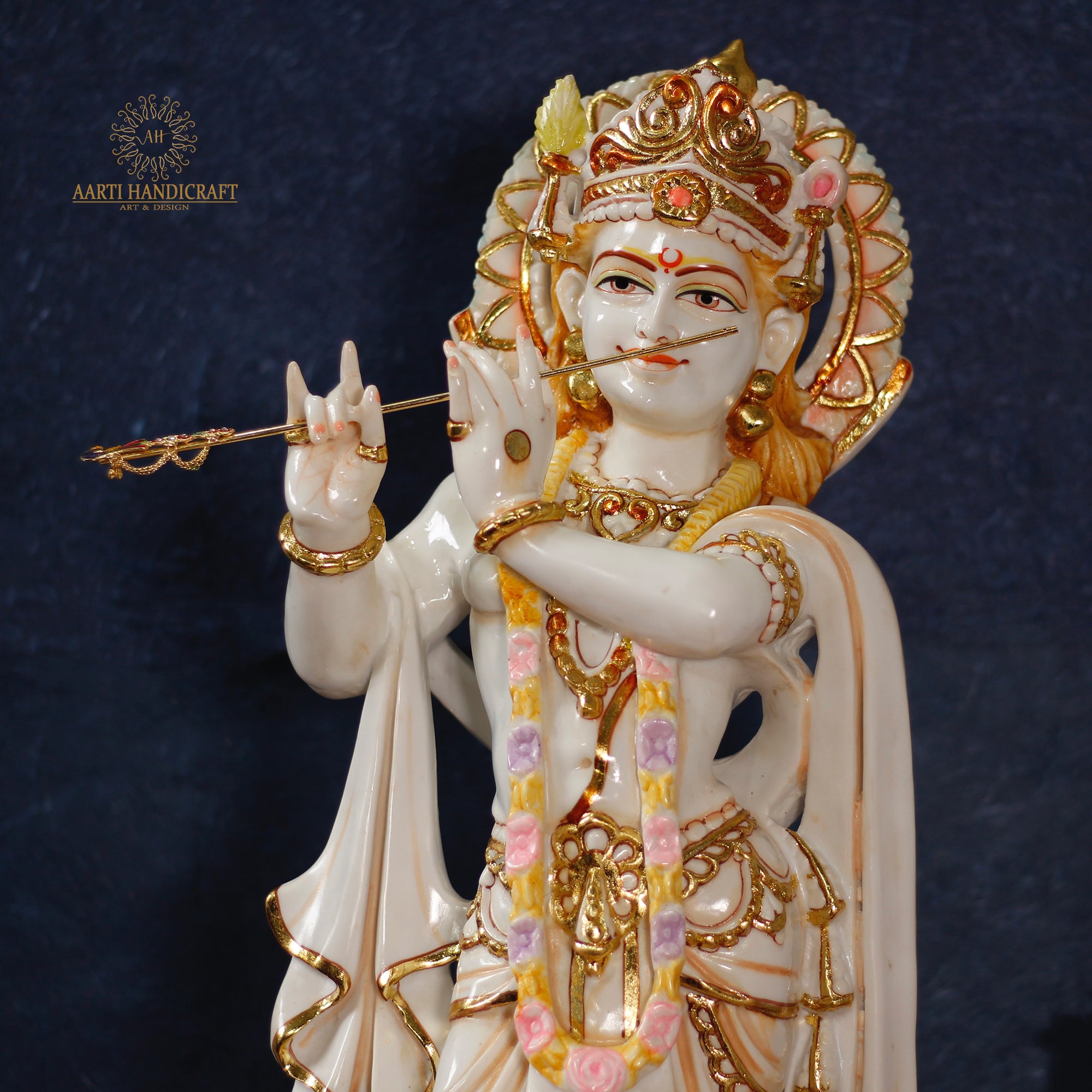 28" Krishna Statue | Resin (Marble Dust)