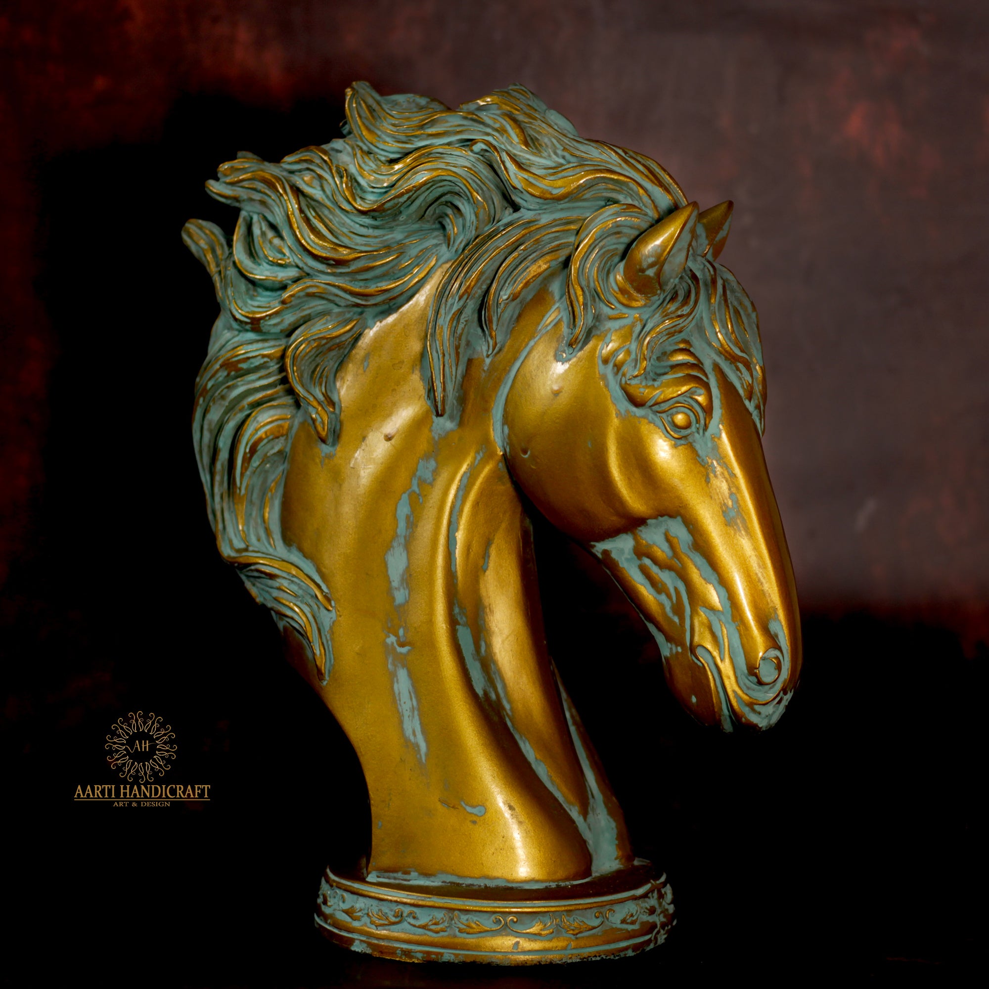 Polyresin Decorative Green and Golden Horse | Table Decor