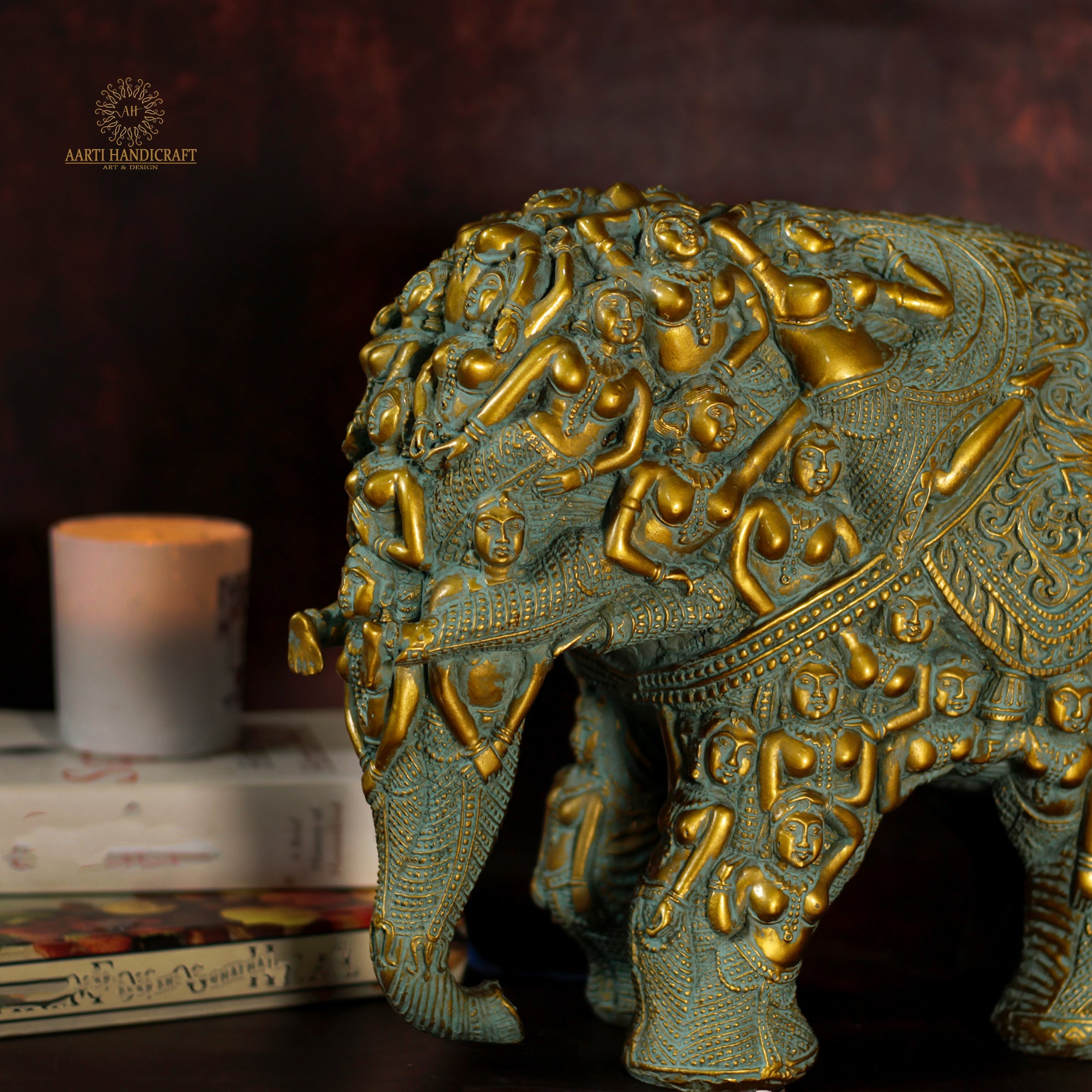 Antique Green Color Elephant Showpiece