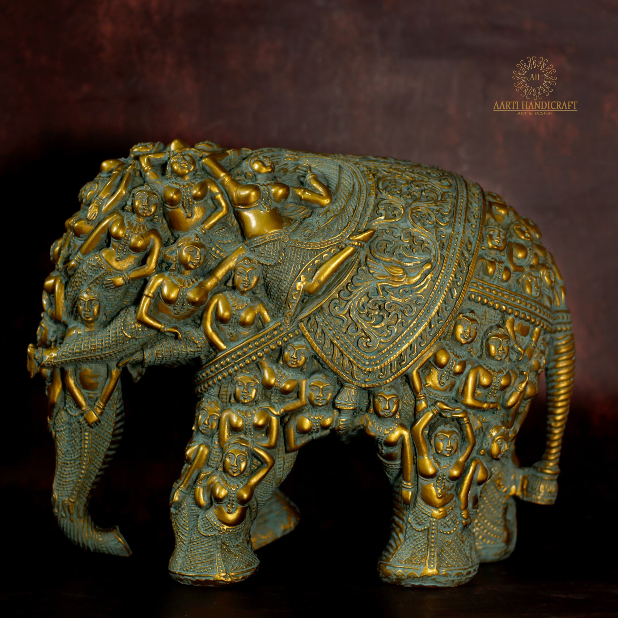 Antique Green Color Elephant Showpiece