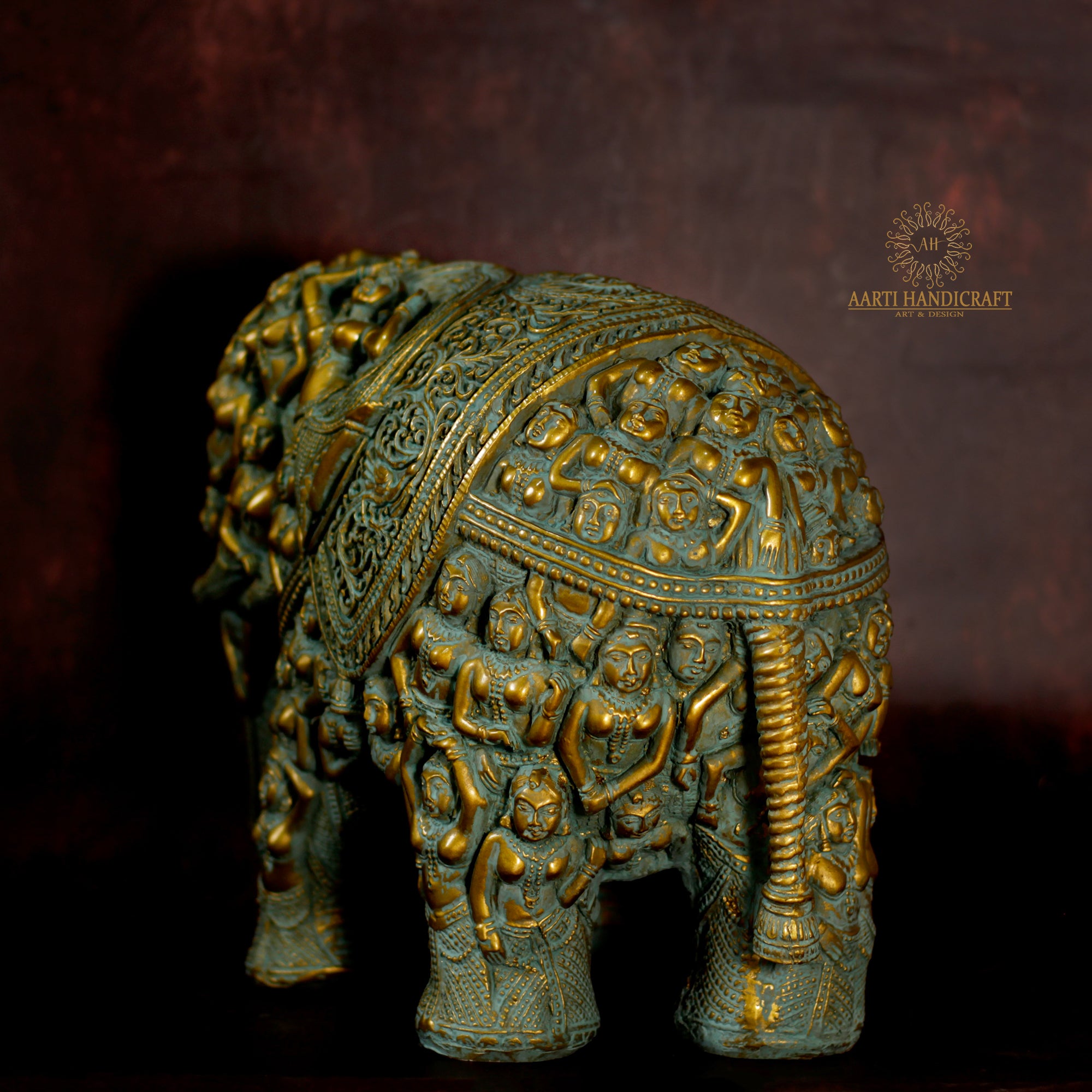 Antique Green Color Elephant Showpiece