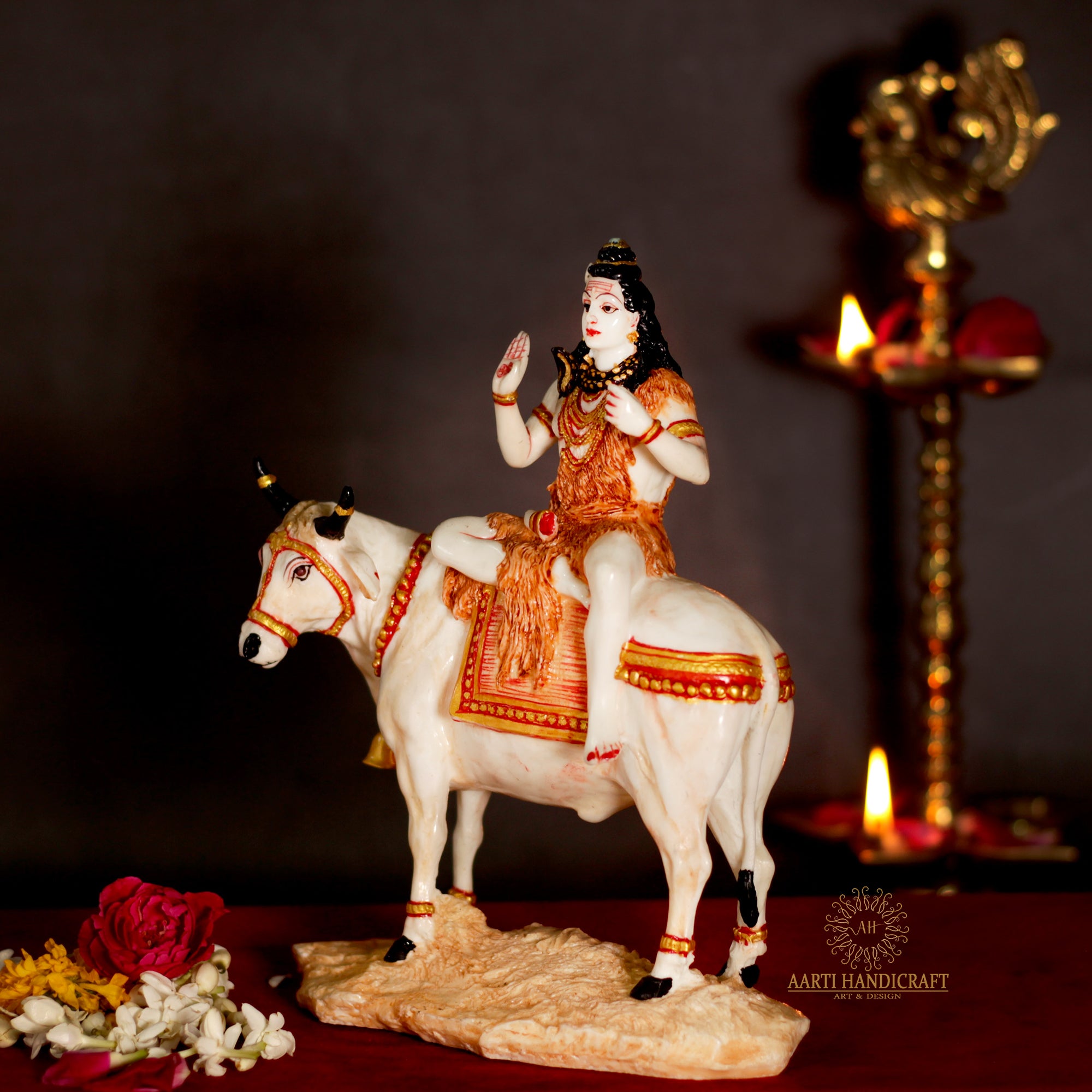 Blessing Shiva sitting on Cow | 9 Inches