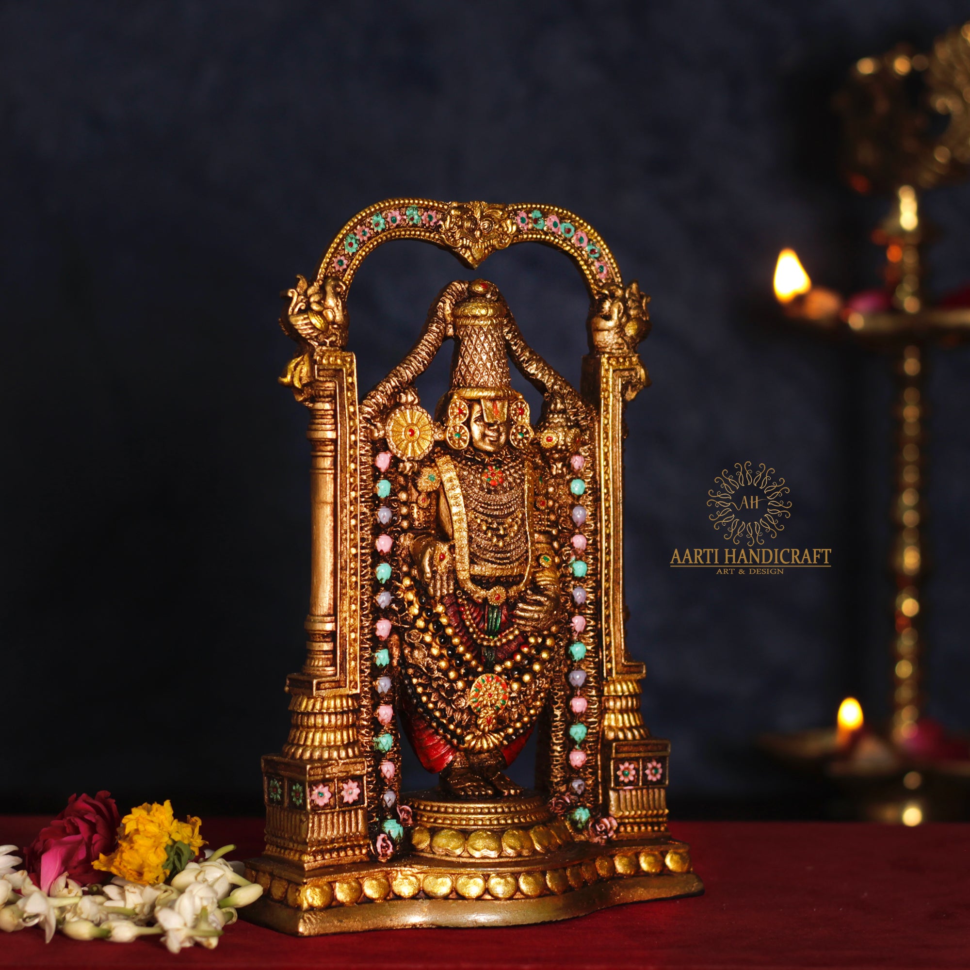 8" Tirupati Balaji in Resin (Marble Dust) | Antique Finish