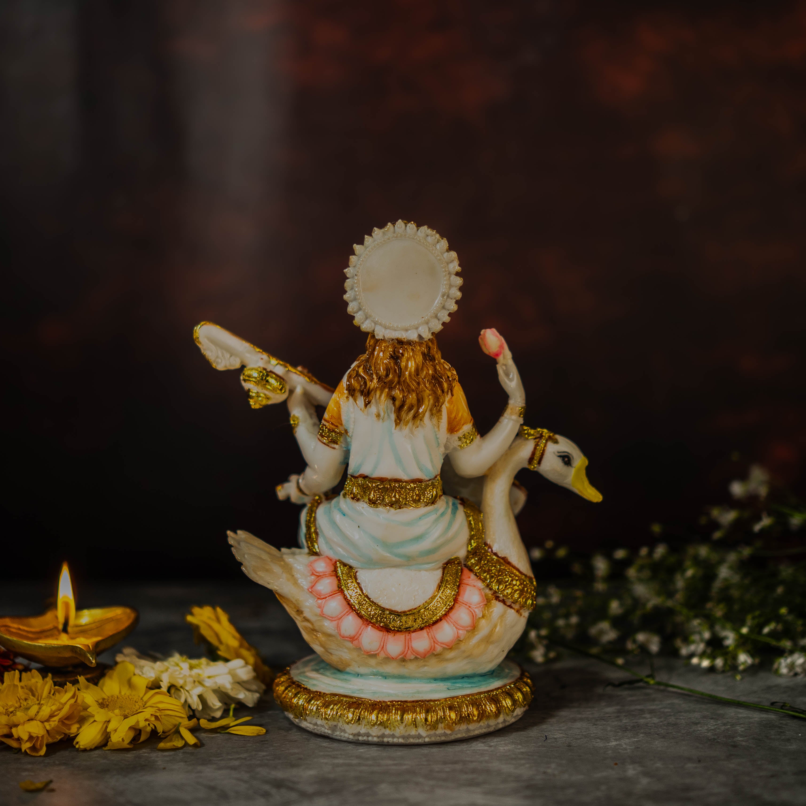 7" Maa Saraswati Idol In Marble Dust