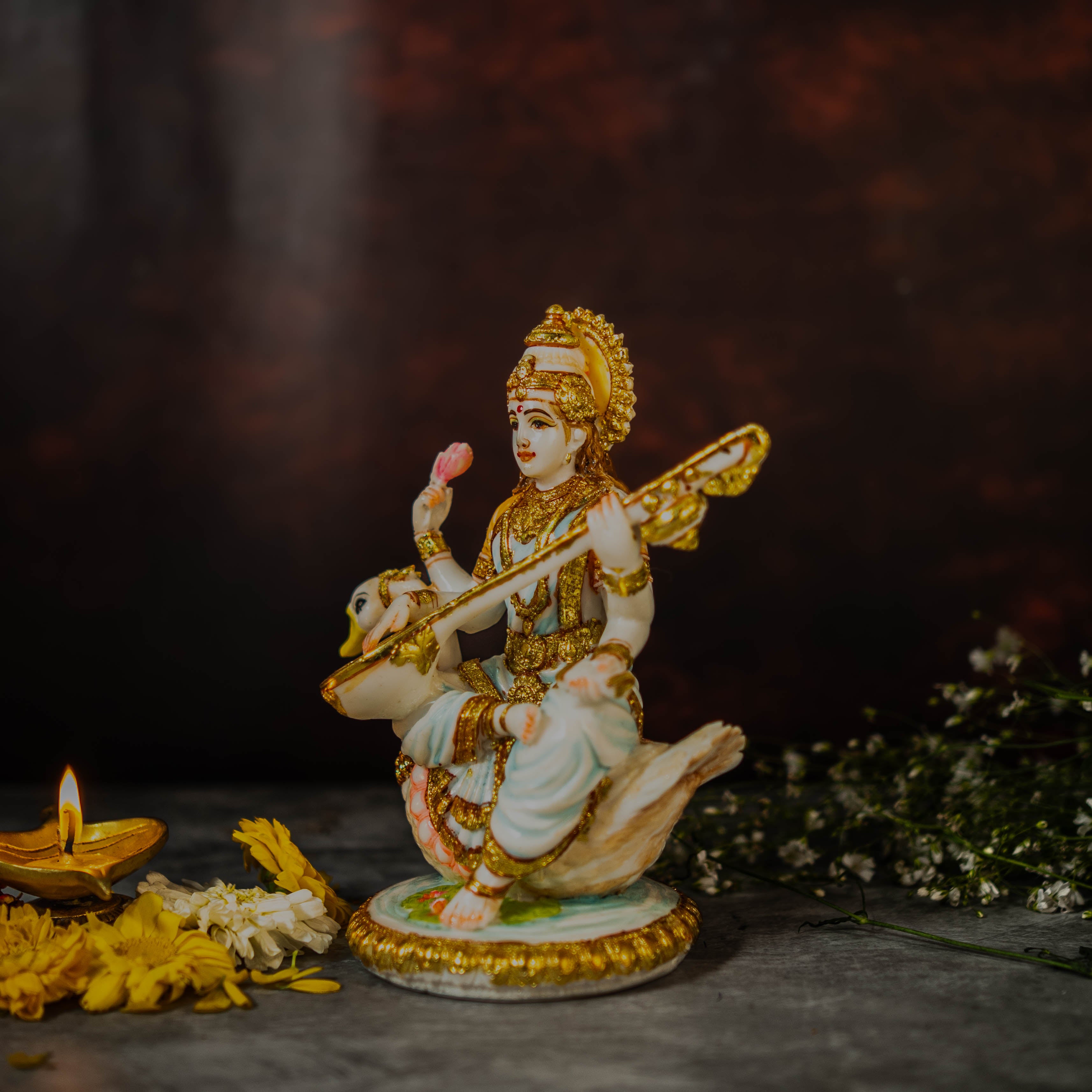 7" Maa Saraswati Idol In Marble Dust