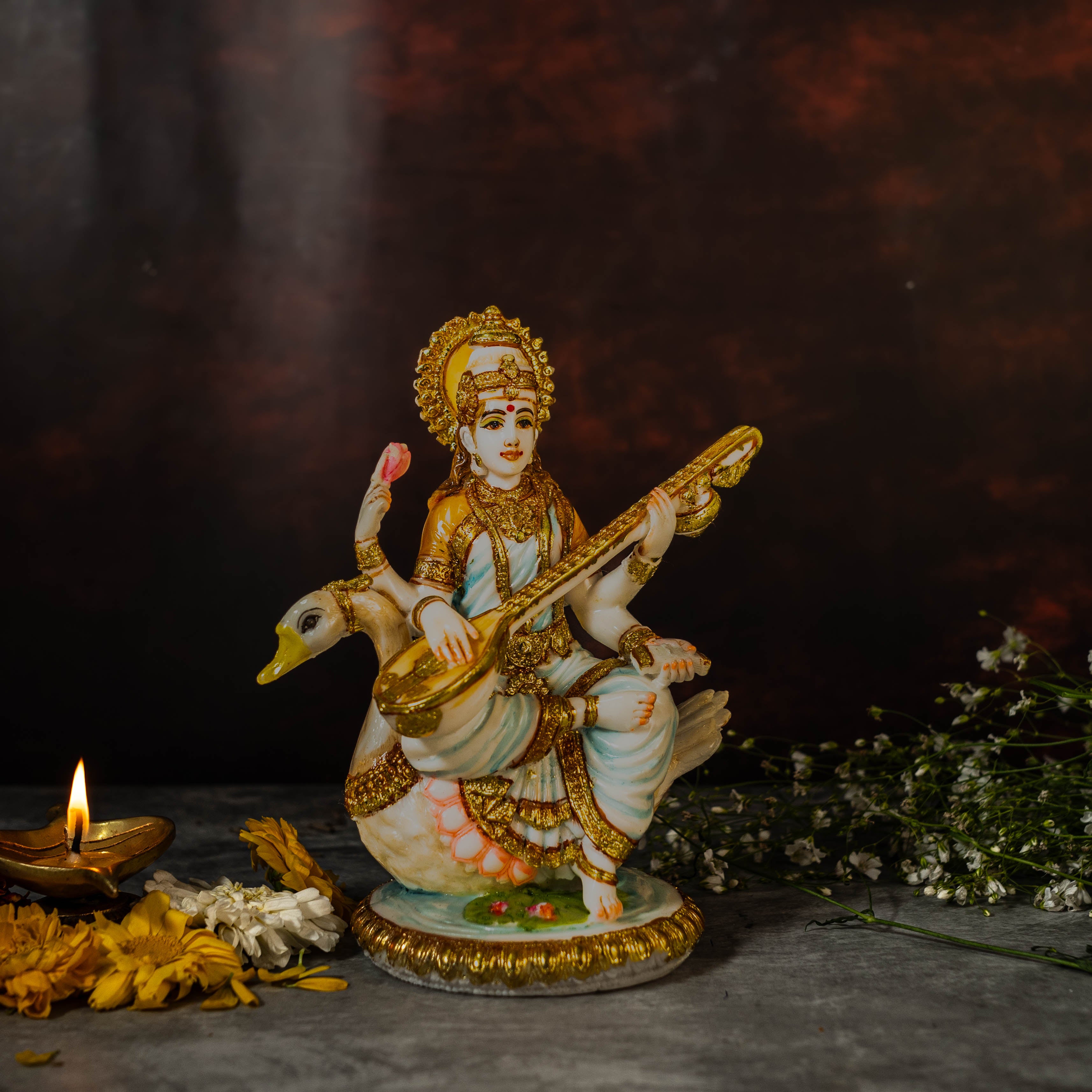 7" Maa Saraswati Idol In Marble Dust