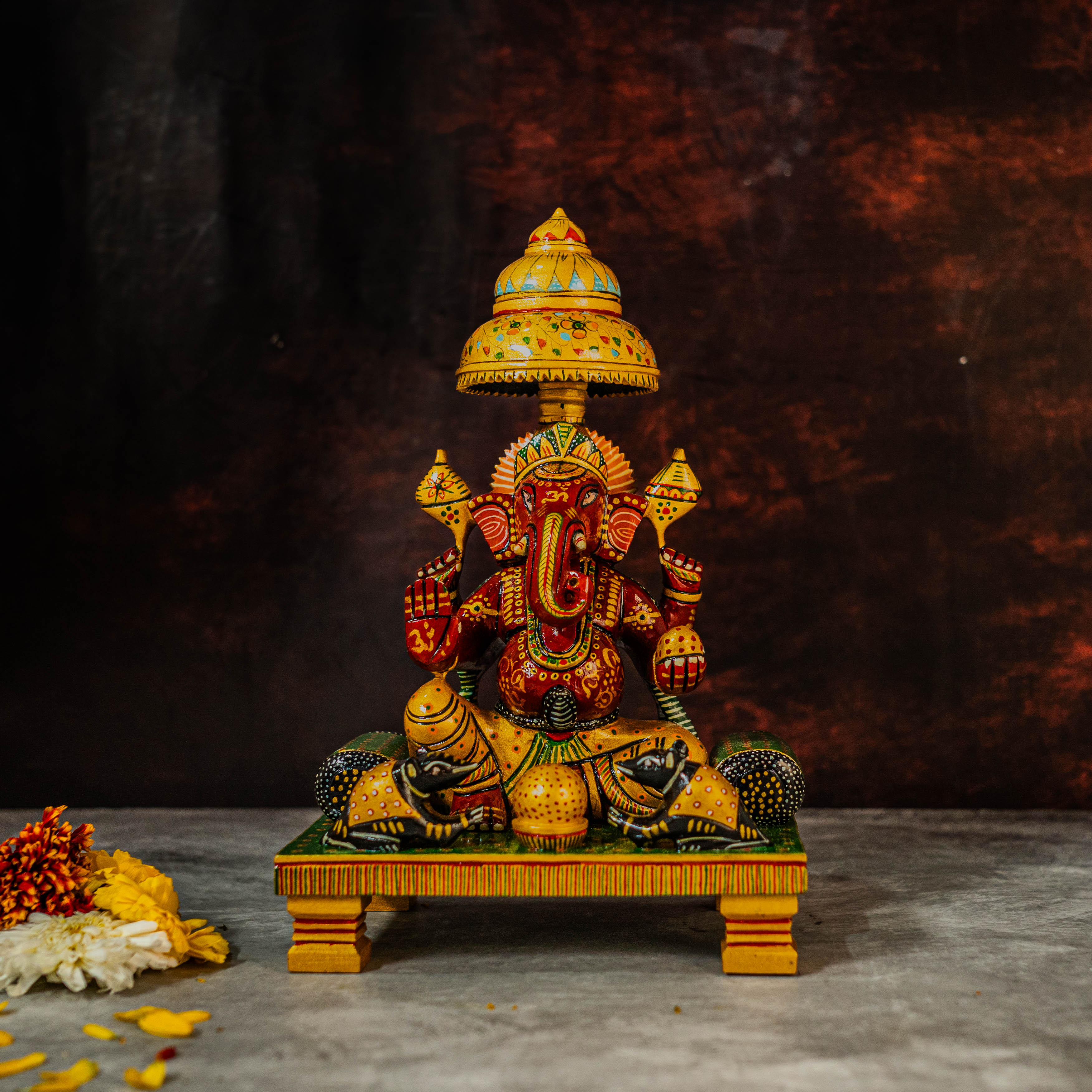 11" Chowki Ganesh | Wooden Light Weight