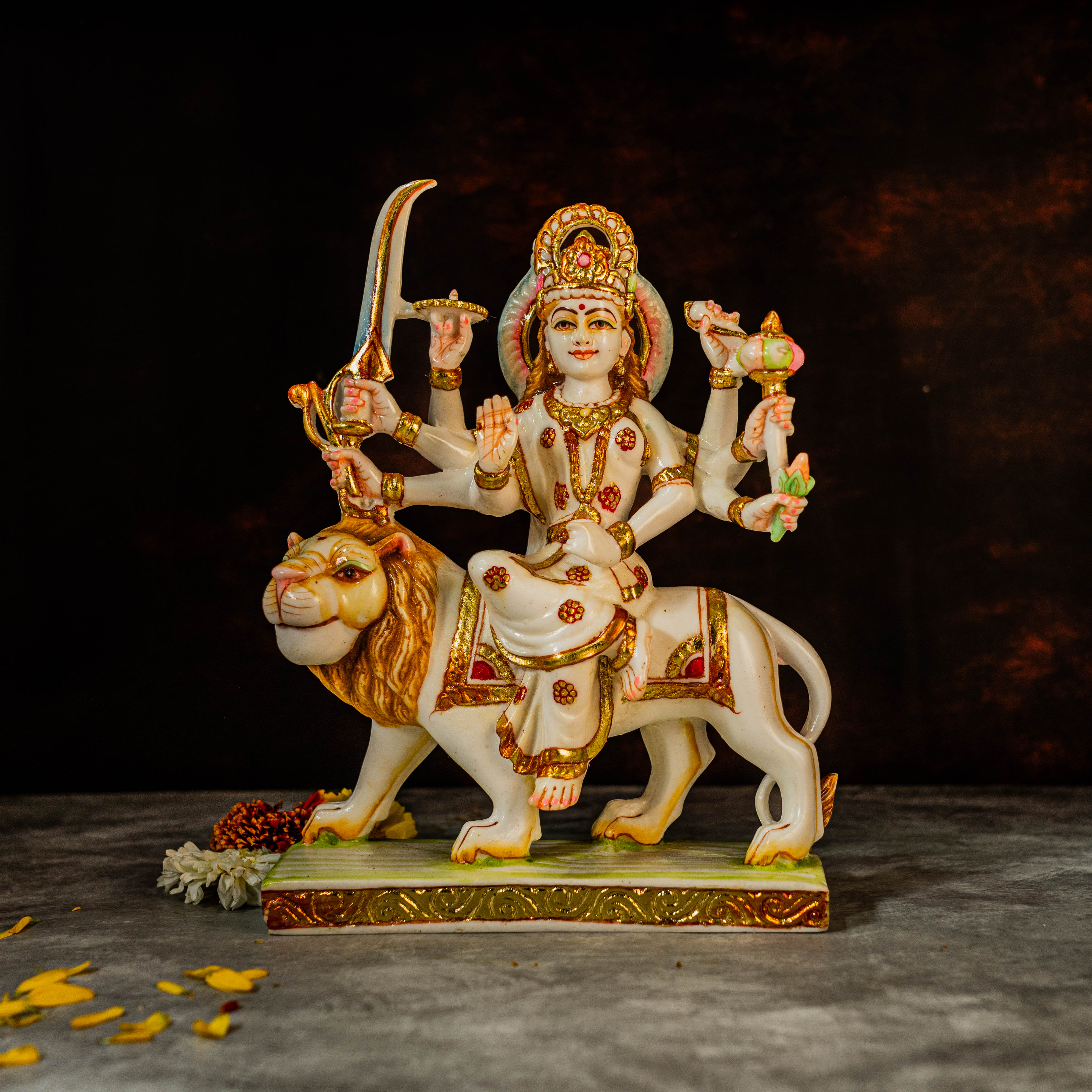 12" Goddess Durga Figurine in Marble Dust