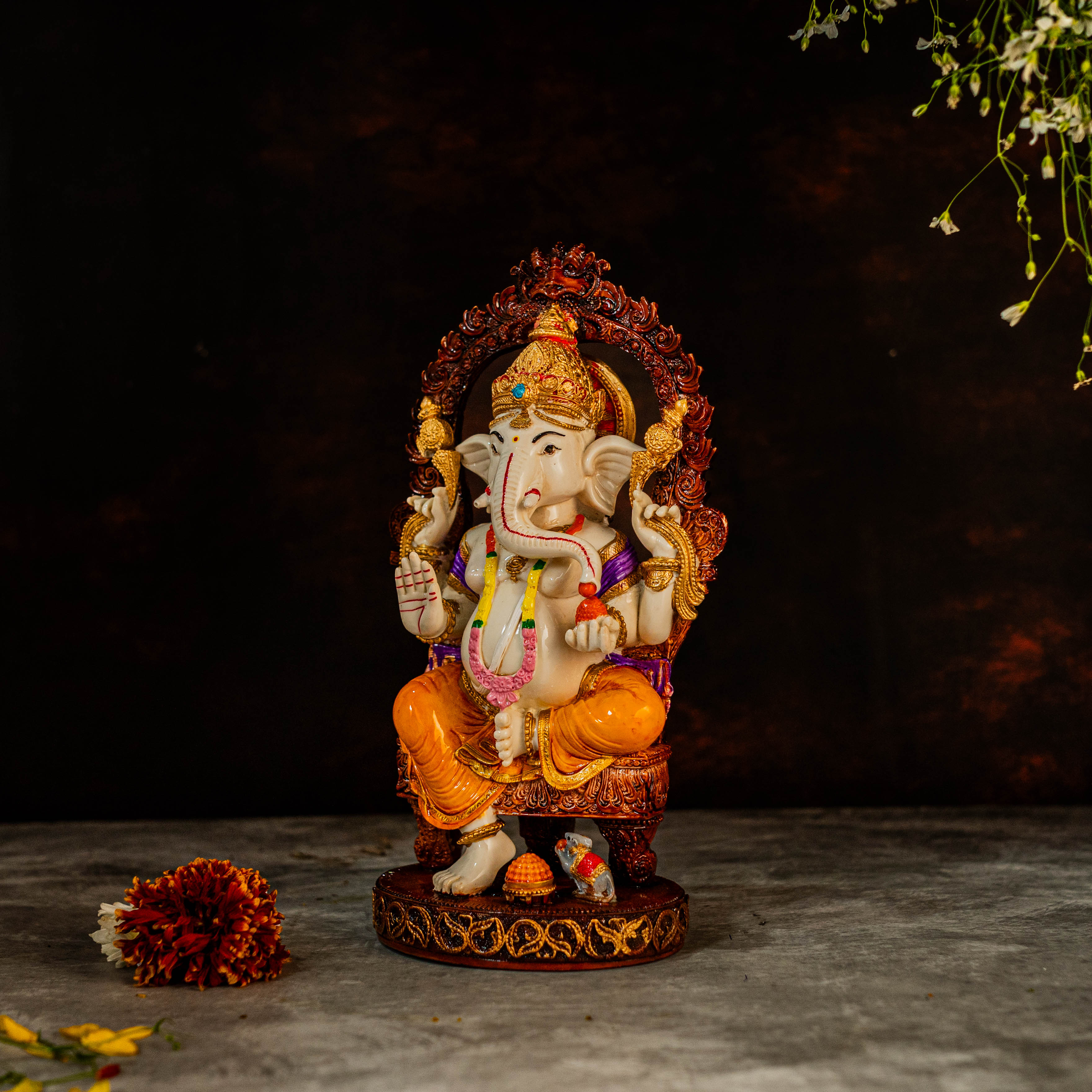 11" Ganesha In MultiColour | Marble Dust