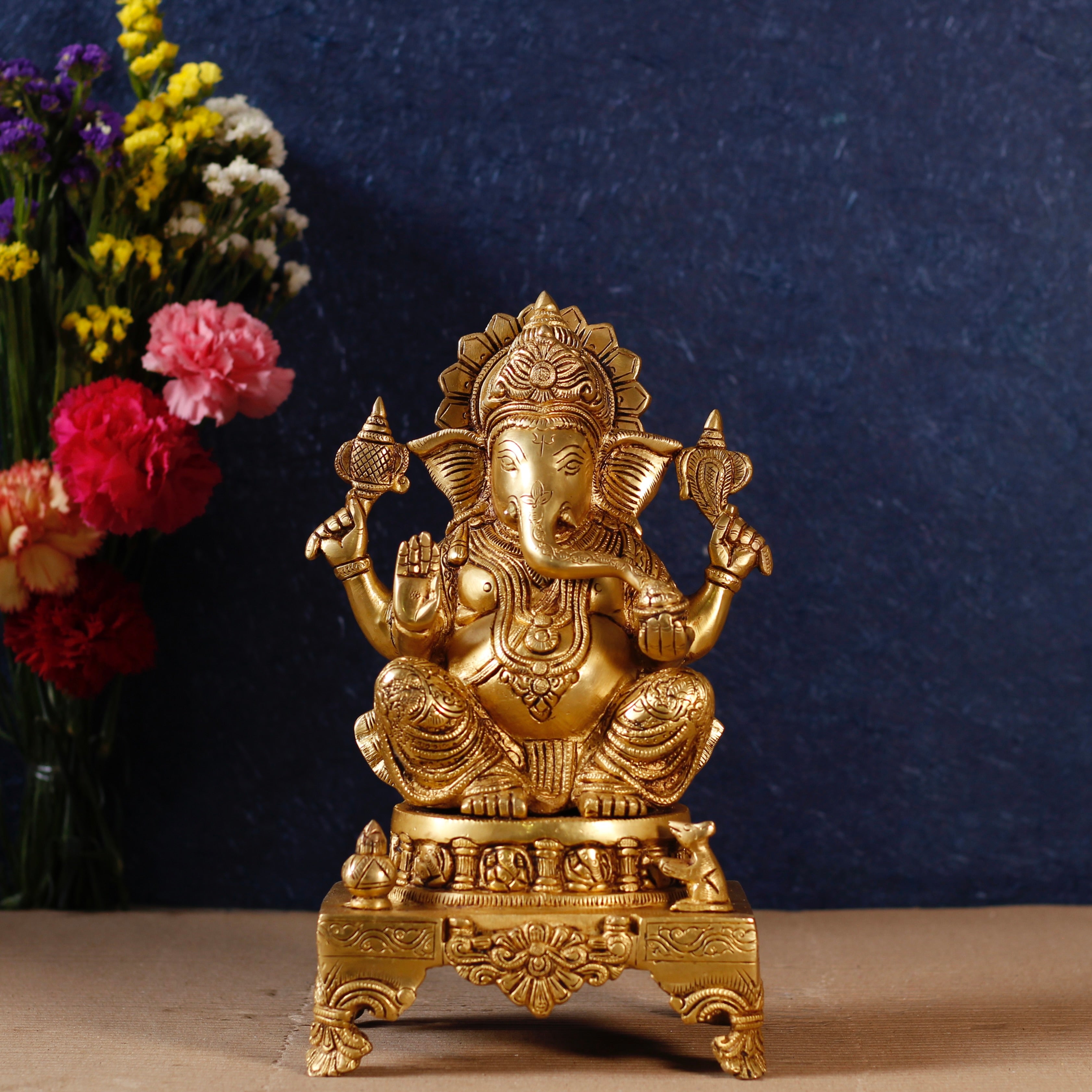 13" Sitting Ganesha in Brass
