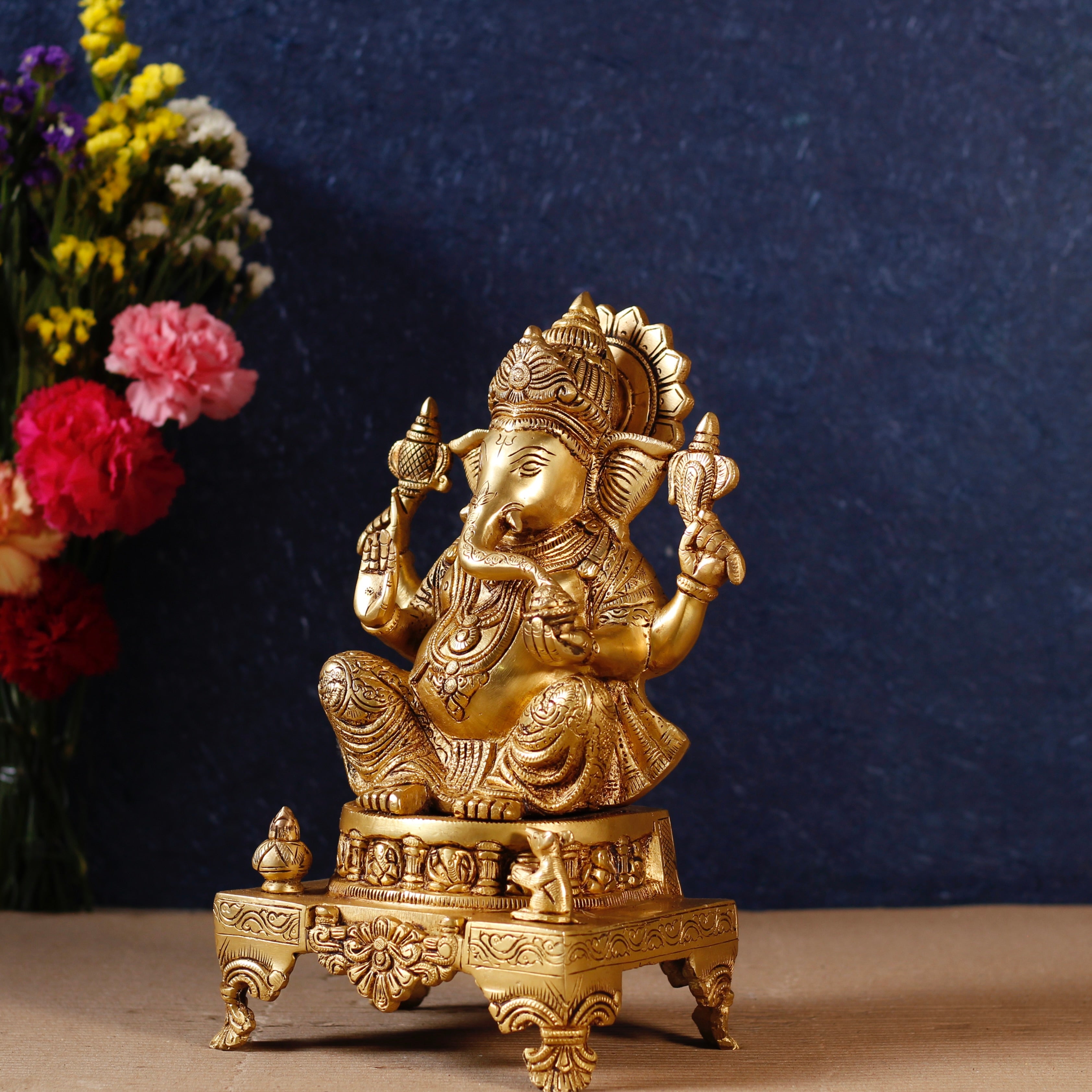 13" Sitting Ganesha in Brass